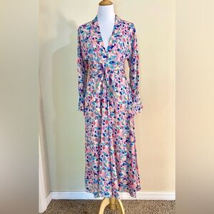PALOMA BLUE Bronte Easter Colorful Midi Dress Boho front tie luxury women’s M